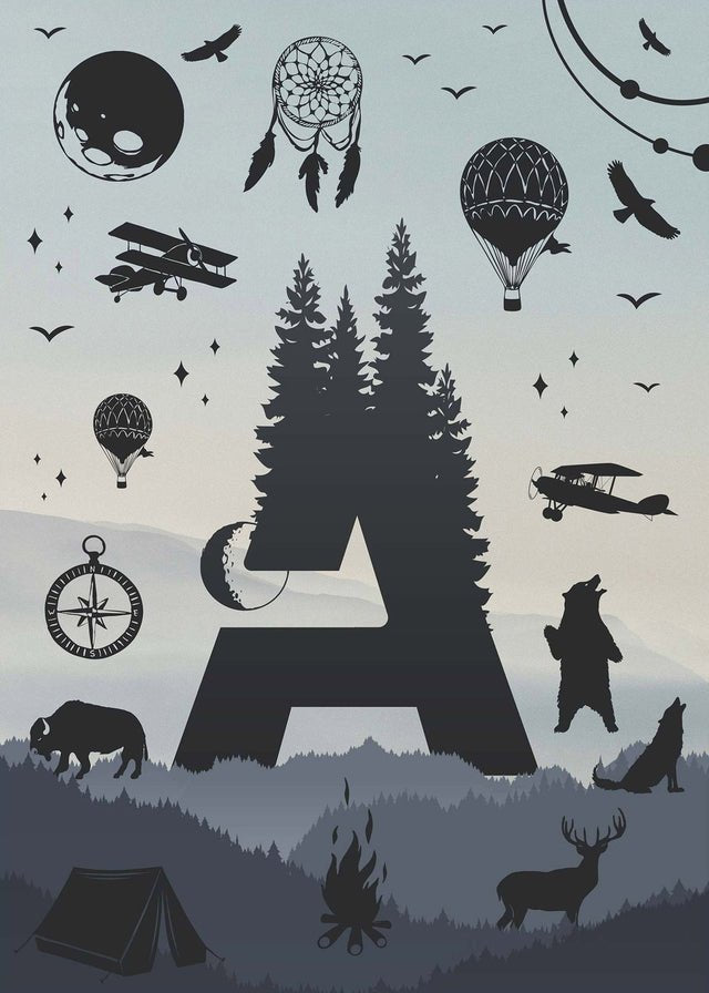 Single Outdoor Wilderness Letter Personalised Initial Print