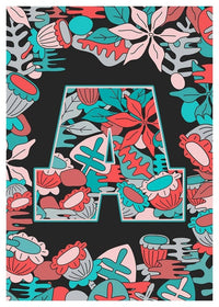 Single Pattern Leafy Letter Personalised Initial Teal Print