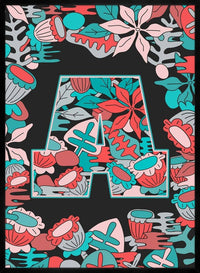 Single Pattern Leafy Letter Personalised Initial Teal Print