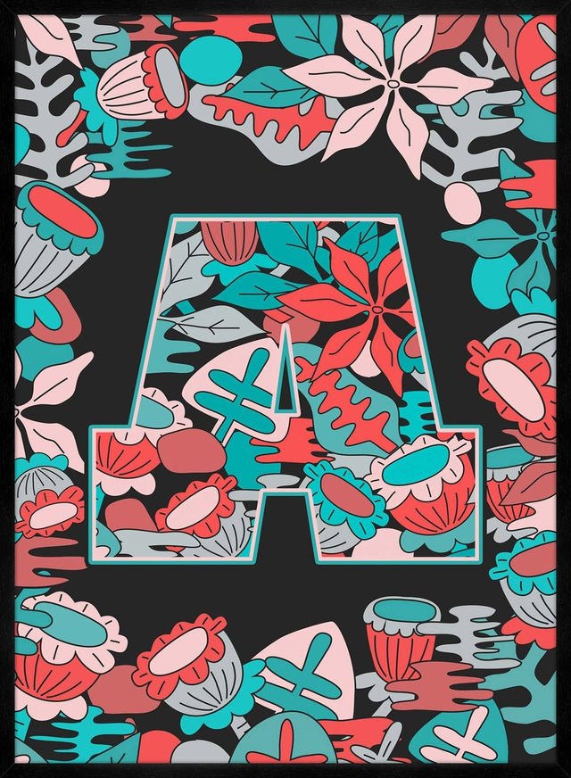 Single Pattern Leafy Letter Personalised Initial Teal Print