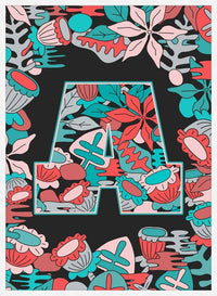 Single Pattern Leafy Letter Personalised Initial Teal Print