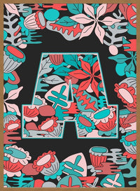 Single Pattern Leafy Letter Personalised Initial Teal Print
