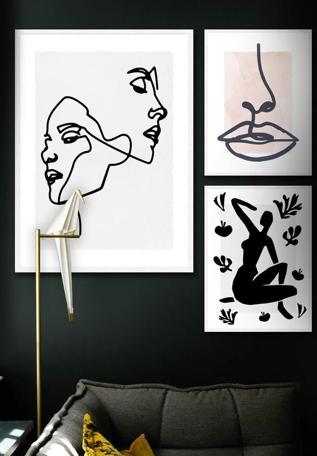 Sitting Woman Black and White Painting Print