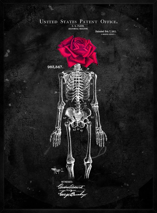 Skeleton Rose Print Black