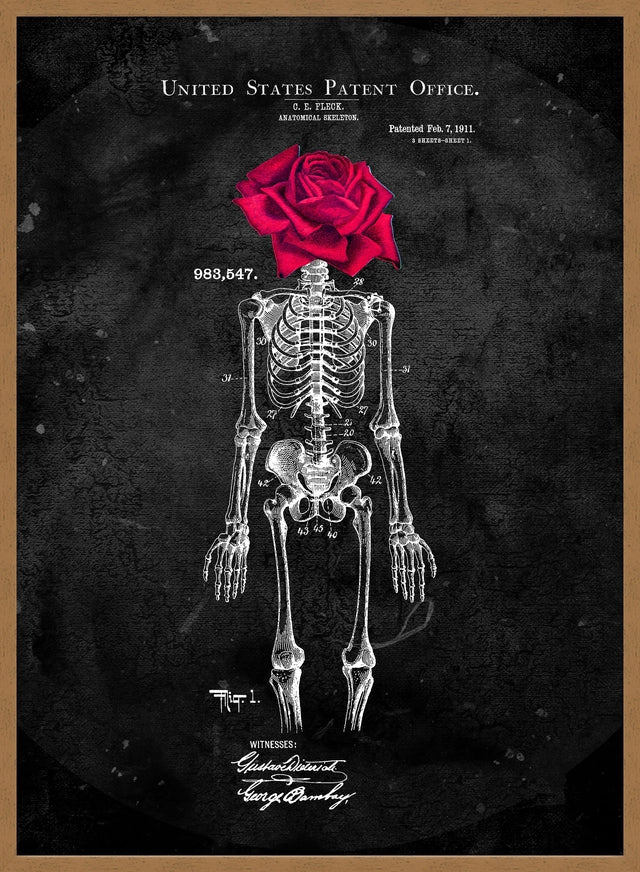 Skeleton Rose Print Black