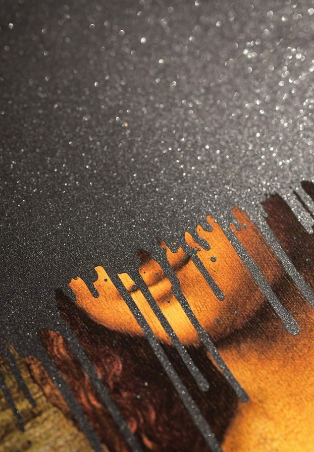 Sparkling Black Glitter Drippy Mona Lisa Print Limited Edition