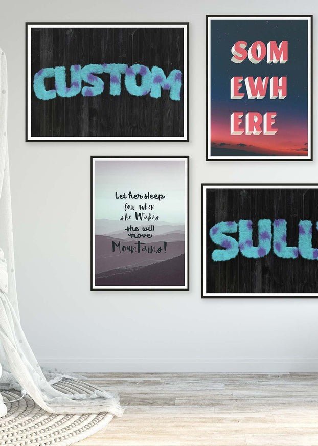 Sully Monster Fur Black Wood Personalised Name Print