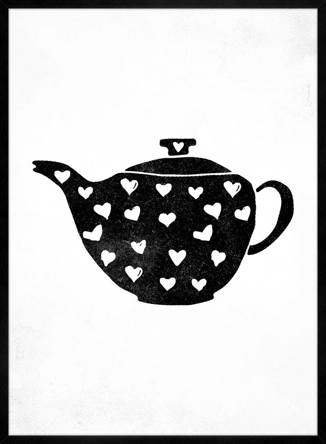 Teapot Silhouette Hearts Print