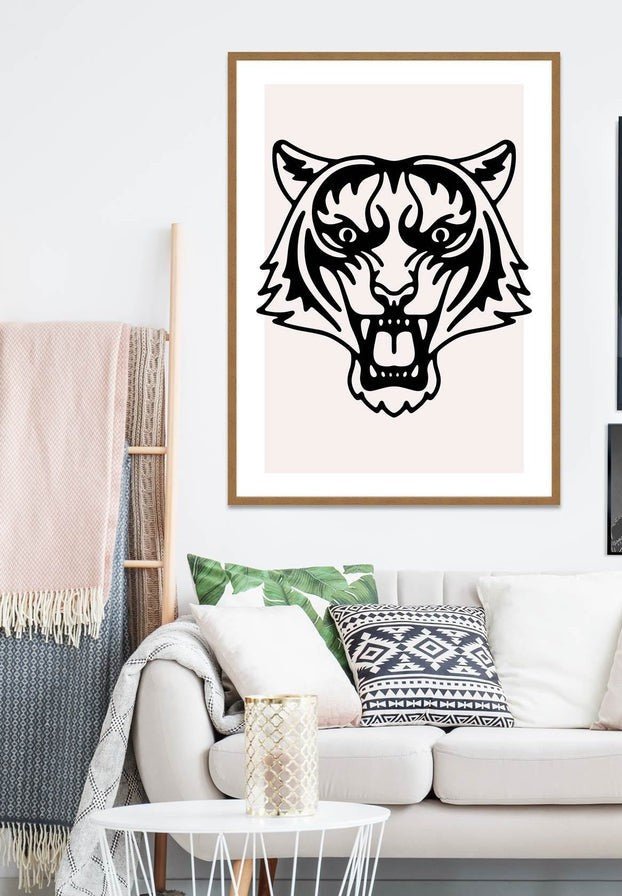 Tiger Animal Black And White Portrait Print