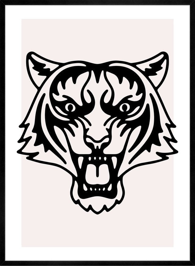 Tiger Animal Black And White Portrait Print