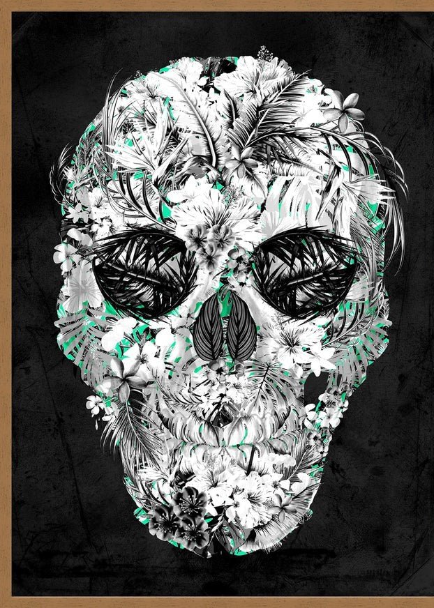 Tropical Skull Black and White Print