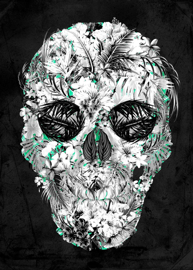 Tropical Skull Black and White Print