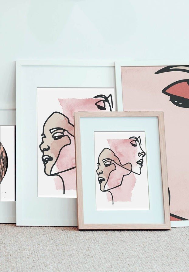 Two Faces Line Art Watercolour Print