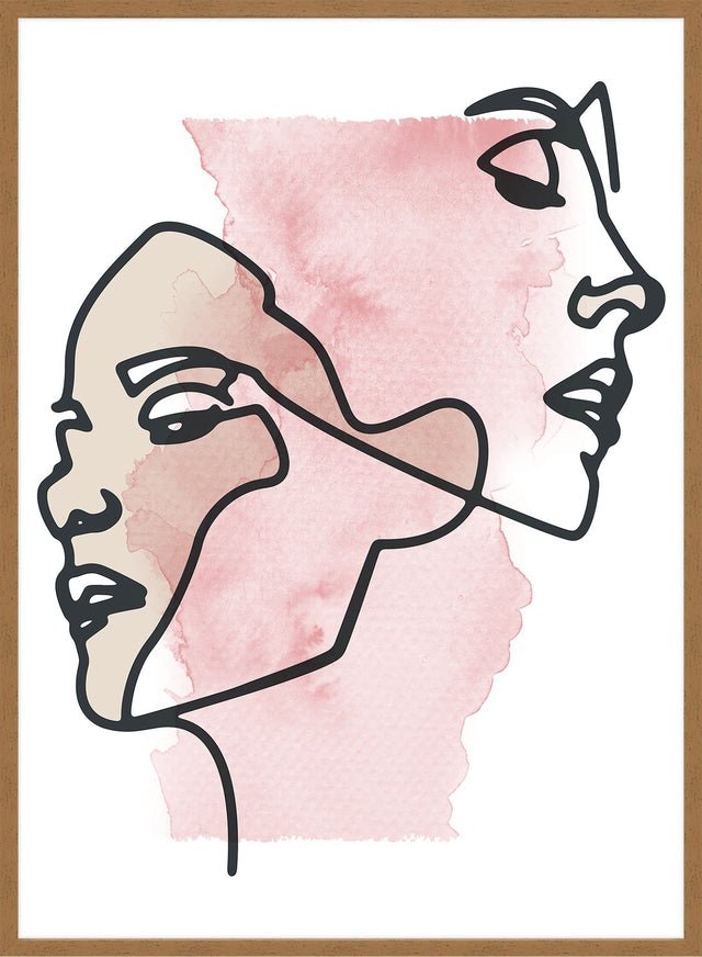 Two Faces Line Art Watercolour Print