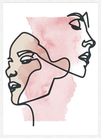 Two Faces Line Art Watercolour Print