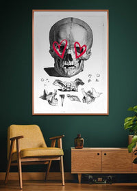 Vintage Skull Drawing Lipstick Eyes Print