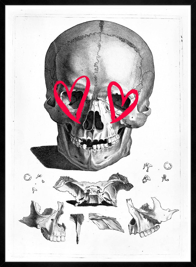 Vintage Skull Drawing Lipstick Eyes Print