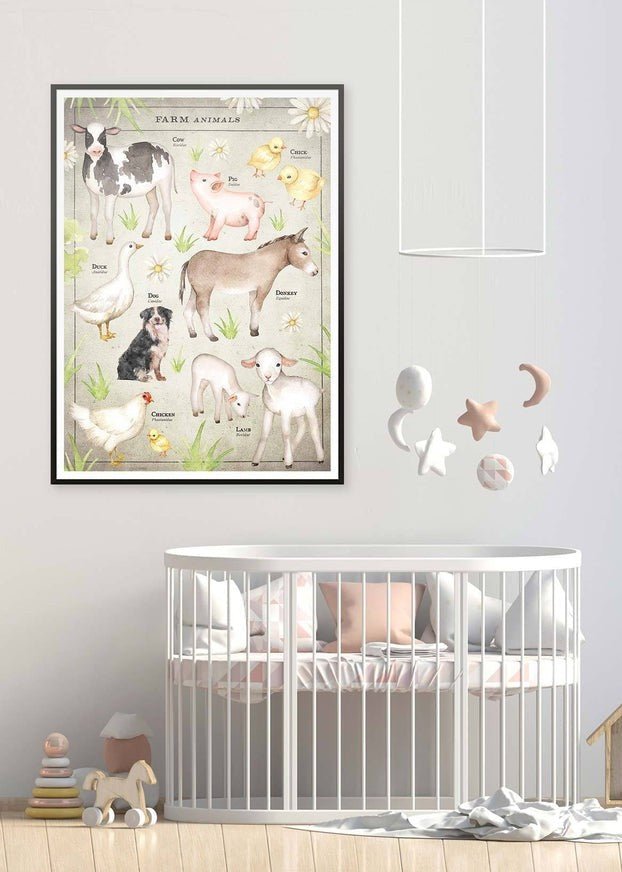 Vintage Style Farmyard Animals Chart Educational Print