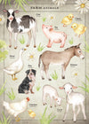 Vintage Style Farmyard Animals Chart Educational Print