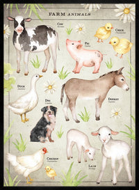 Vintage Style Farmyard Animals Chart Educational Print