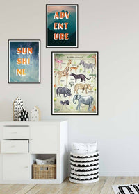 Vintage Style Safari Animals Chart Educational Print