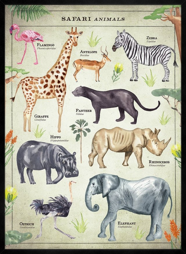 Vintage Style Safari Animals Chart Educational Print