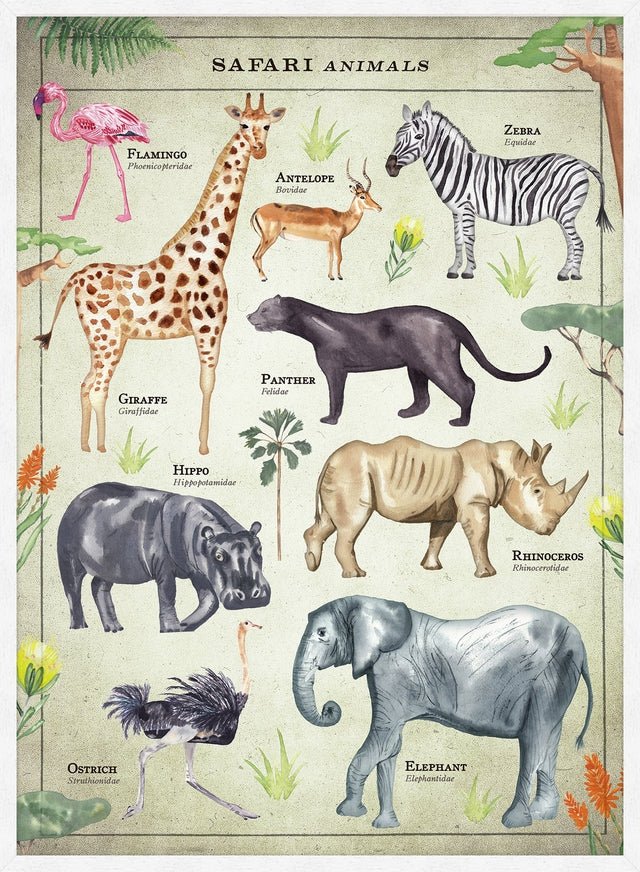 Vintage Style Safari Animals Chart Educational Print