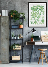 Vintage Walnut Botanical Green Print