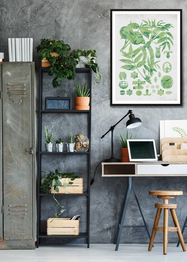 Vintage Walnut Botanical Green Print