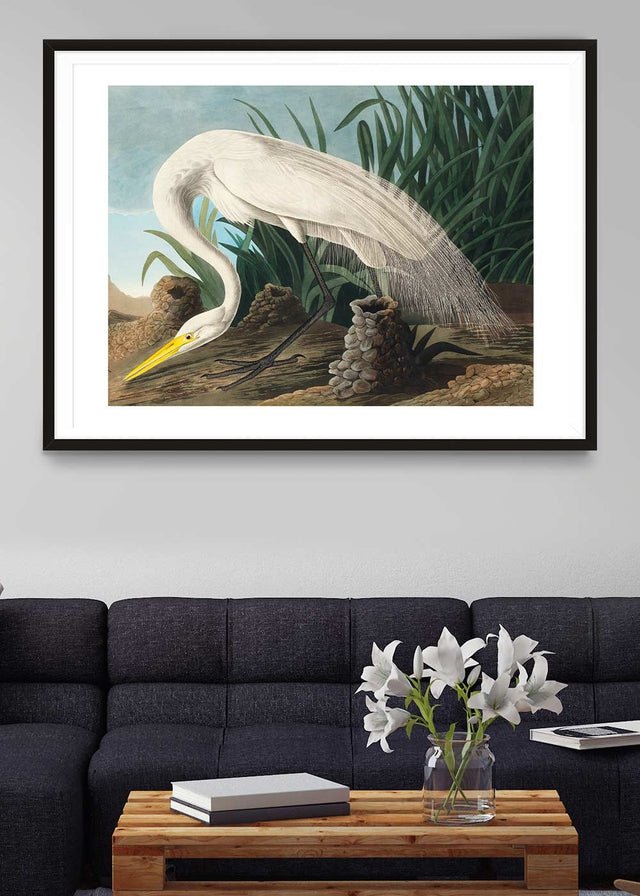 White Heron Vintage Bird Print