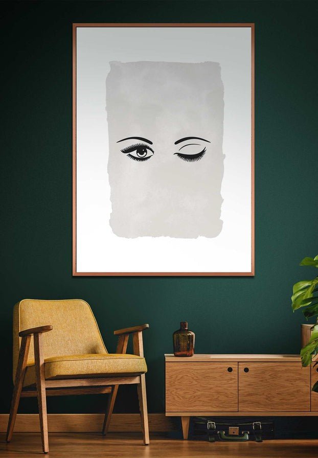 Winking Eyes Black And White Print