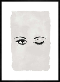 Winking Eyes Black And White Print