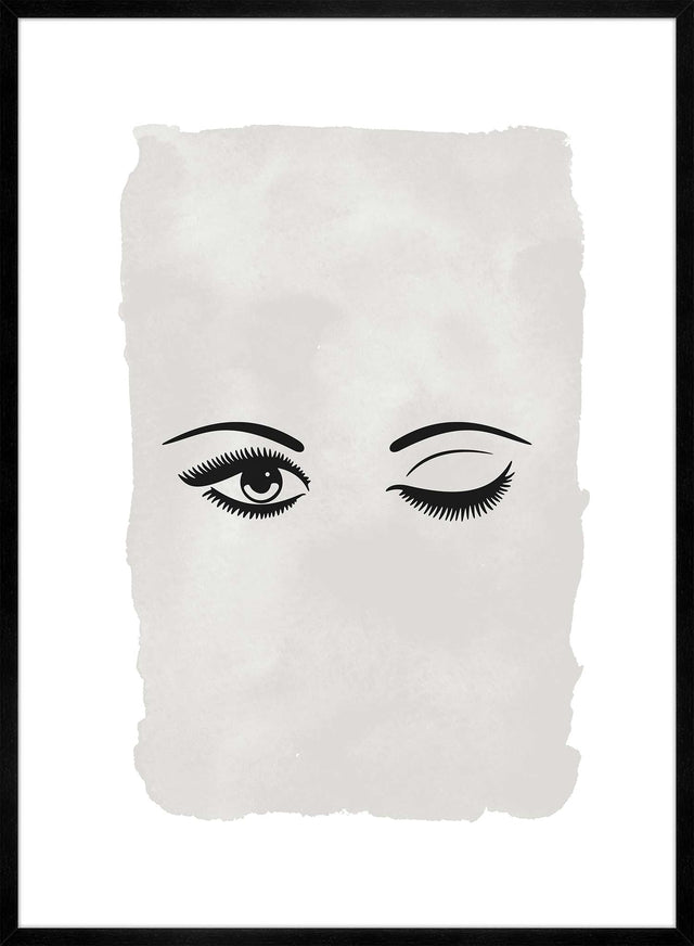 Winking Eyes Black And White Print