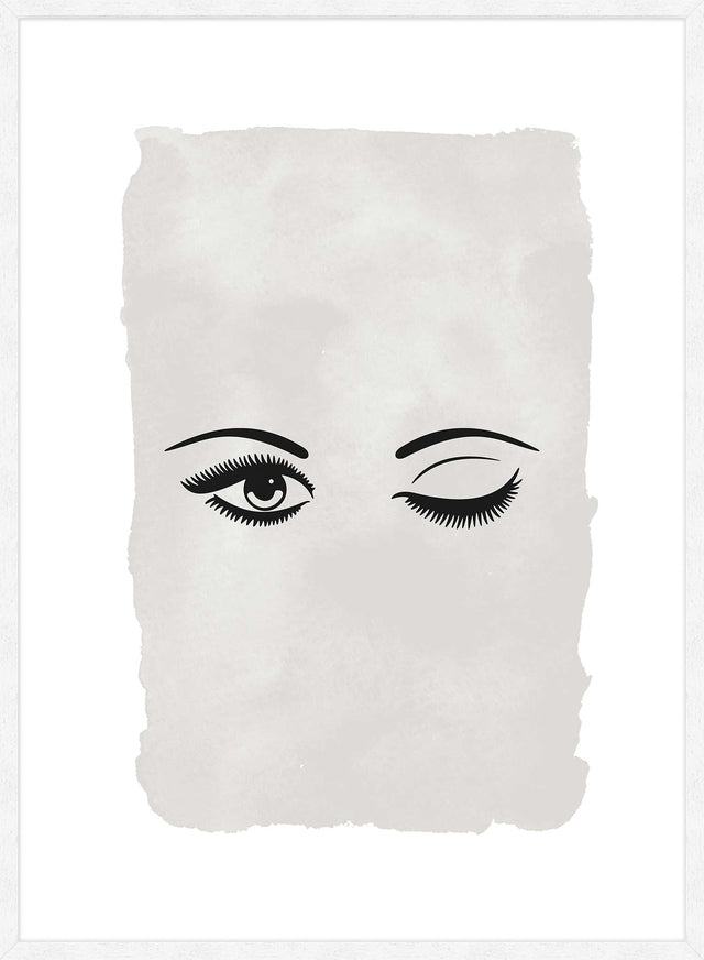 Winking Eyes Black And White Print