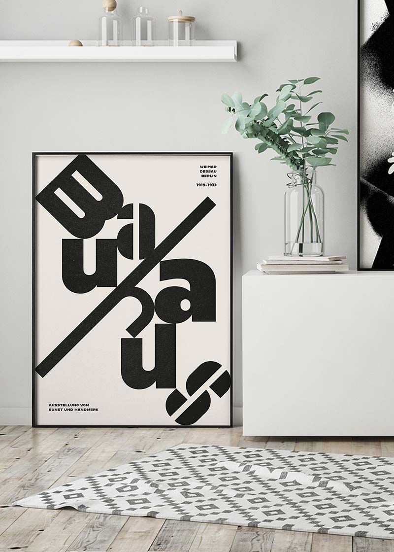 Angled Bauhaus Letters Black & White Print