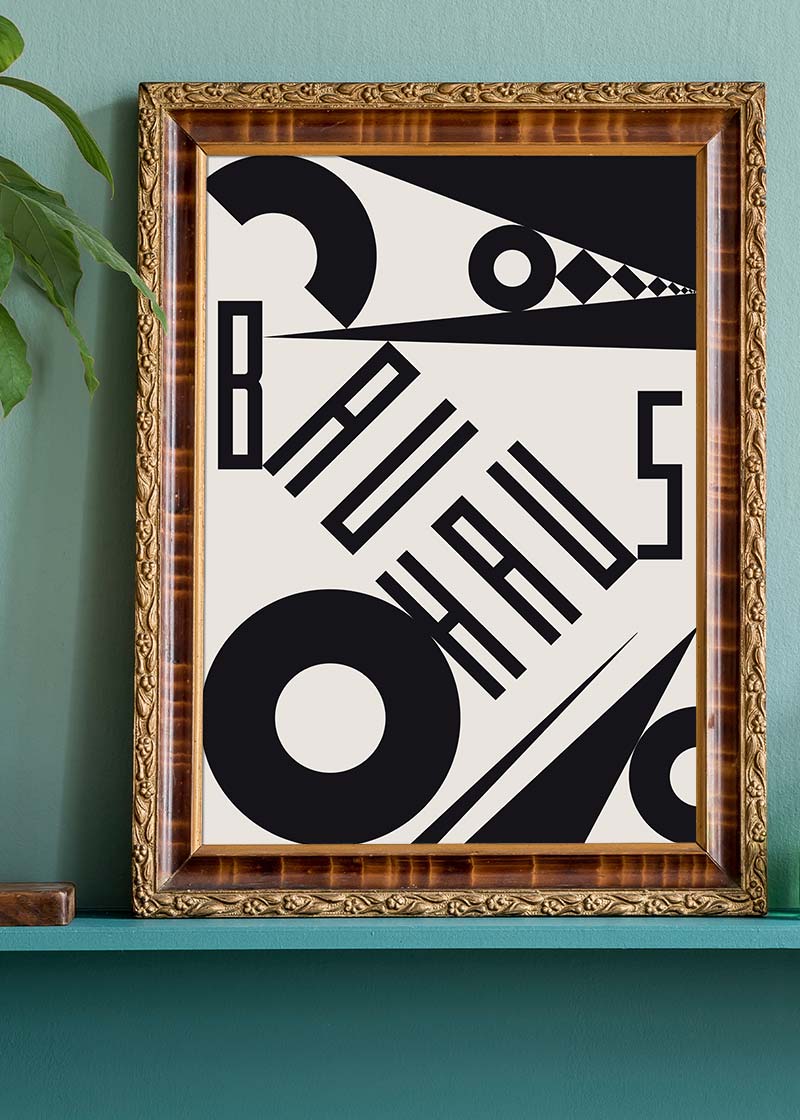 Bauhaus Sharp Angled Letters Black & White Print