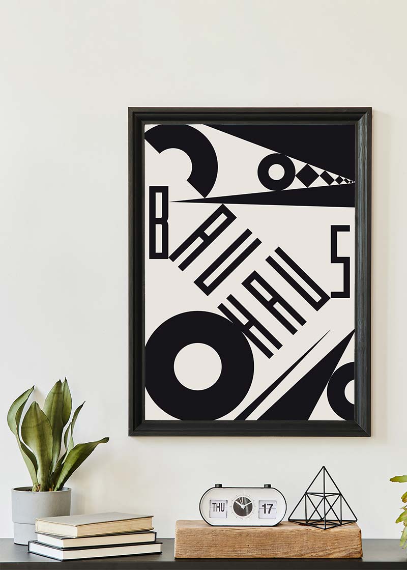 Bauhaus Sharp Angled Letters Black & White Print