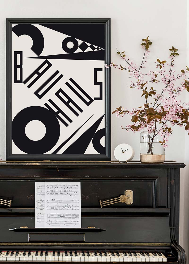 Bauhaus Sharp Angled Letters Black & White Print