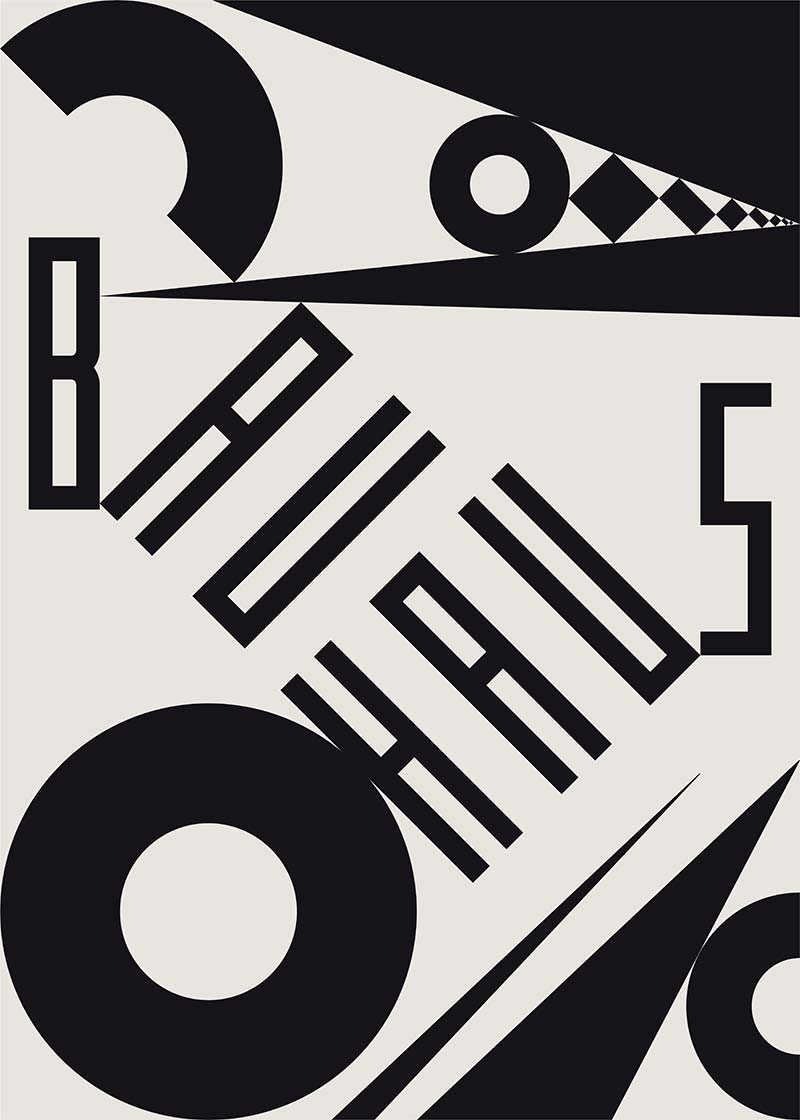 Bauhaus Sharp Angled Letters Black & White Print