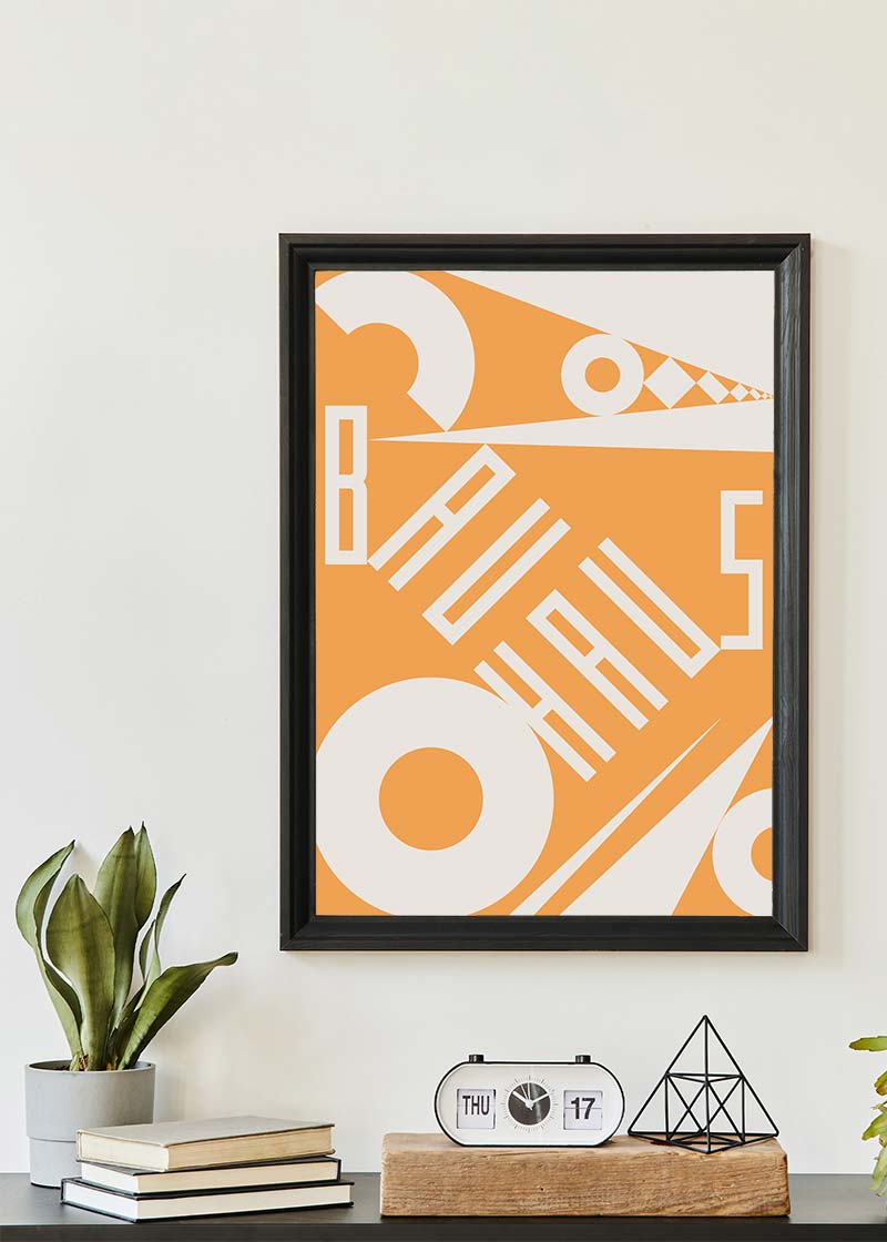 Bauhaus Sharp Angled Letters Orange Print