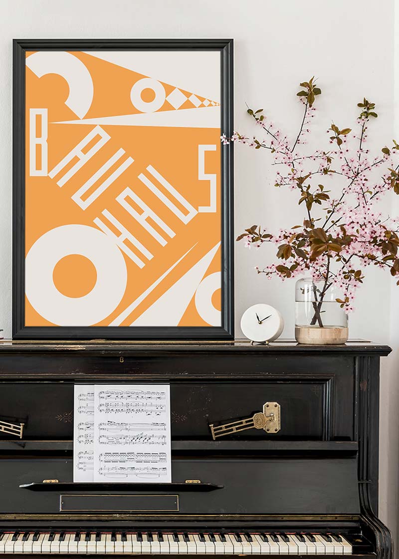 Bauhaus Sharp Angled Letters Orange Print