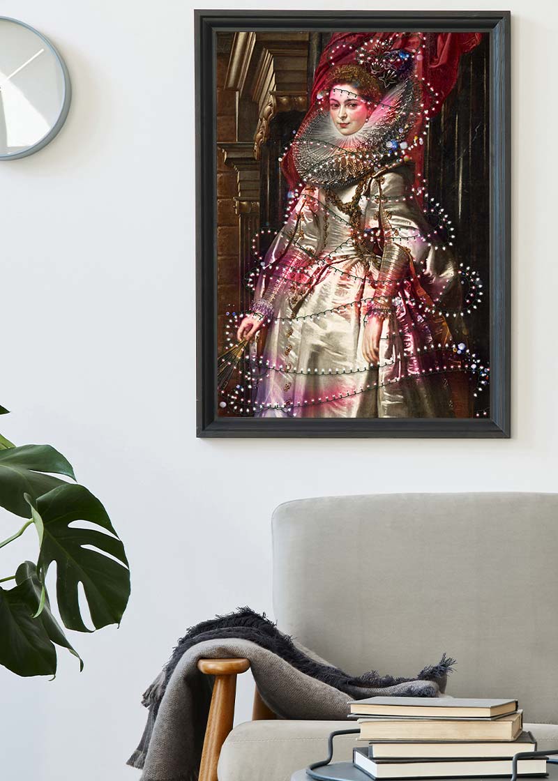 Portrait Wrapped in Fairy Lights Christmas Print
