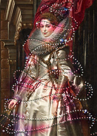 Portrait Wrapped in Fairy Lights Christmas Print