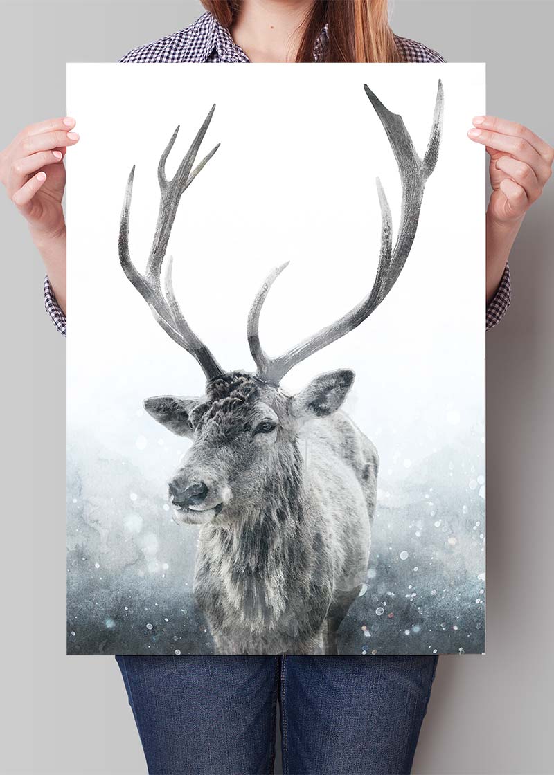 Reindeer Snow Portrait Christmas Print
