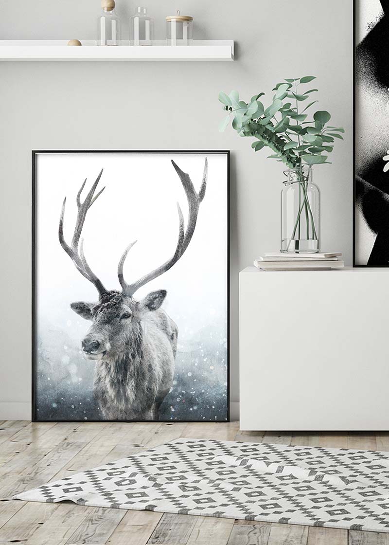 Reindeer Snow Portrait Christmas Print