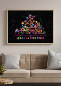 Seasons Greetings Neon Christmas Tree Print