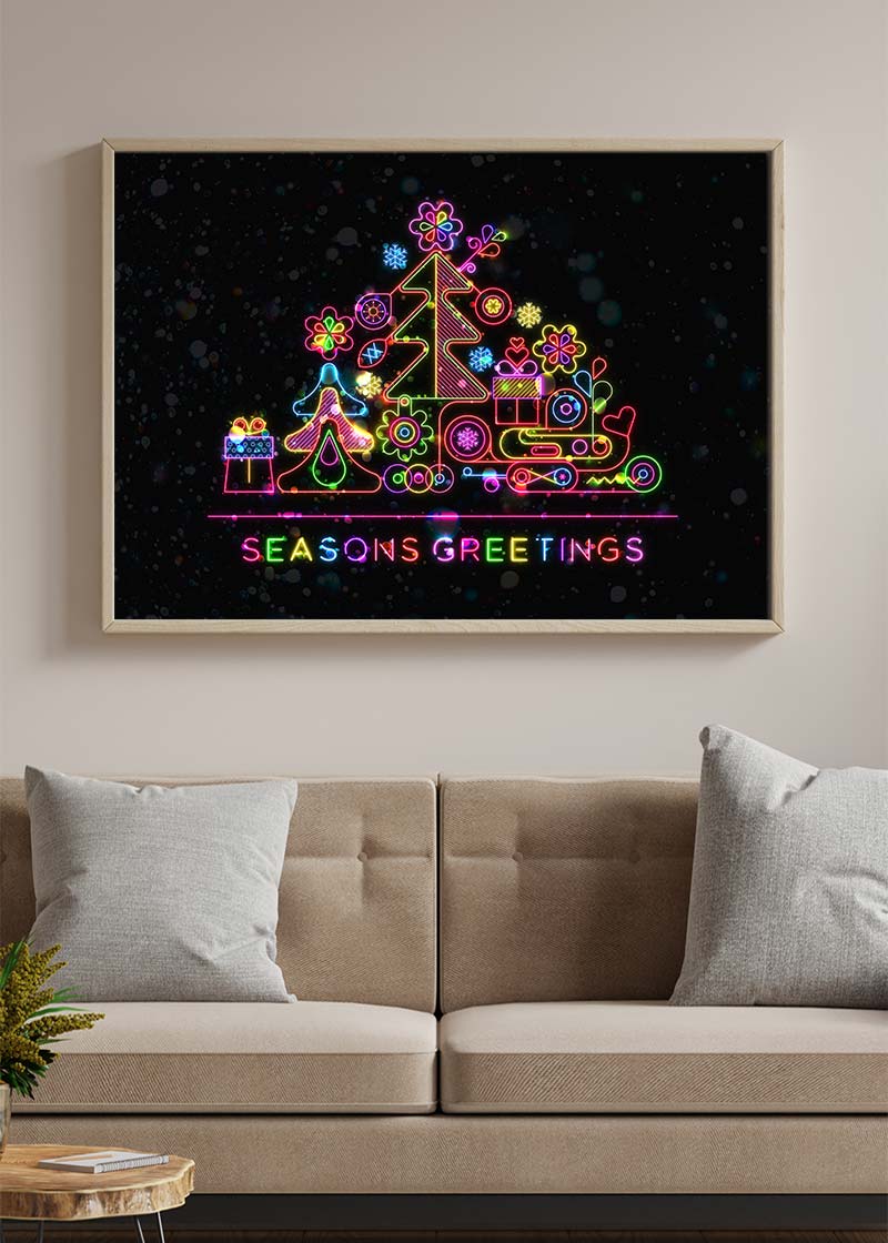 Seasons Greetings Neon Christmas Tree Print