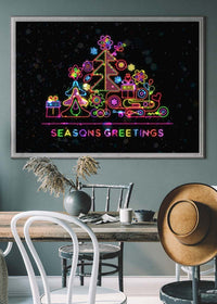 Seasons Greetings Neon Christmas Tree Print