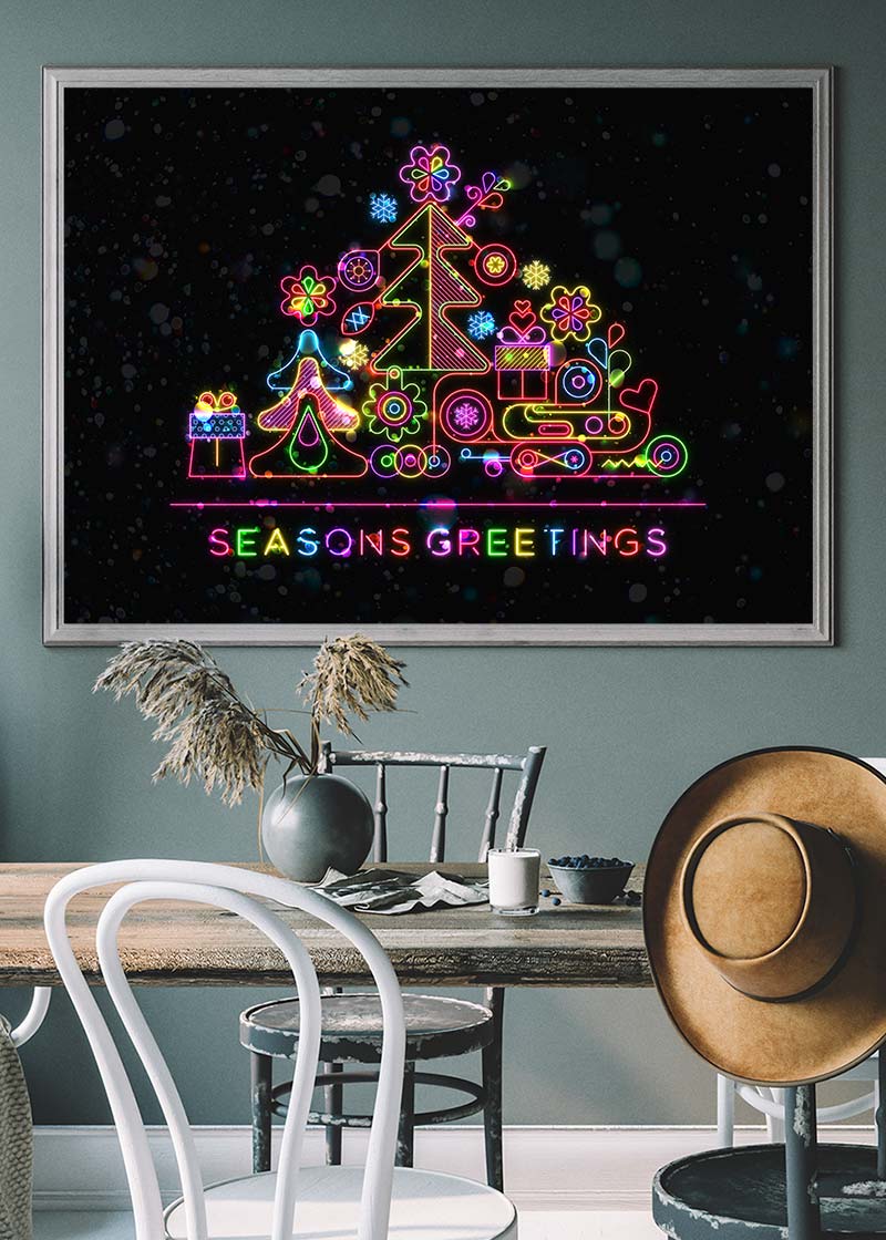 Seasons Greetings Neon Christmas Tree Print