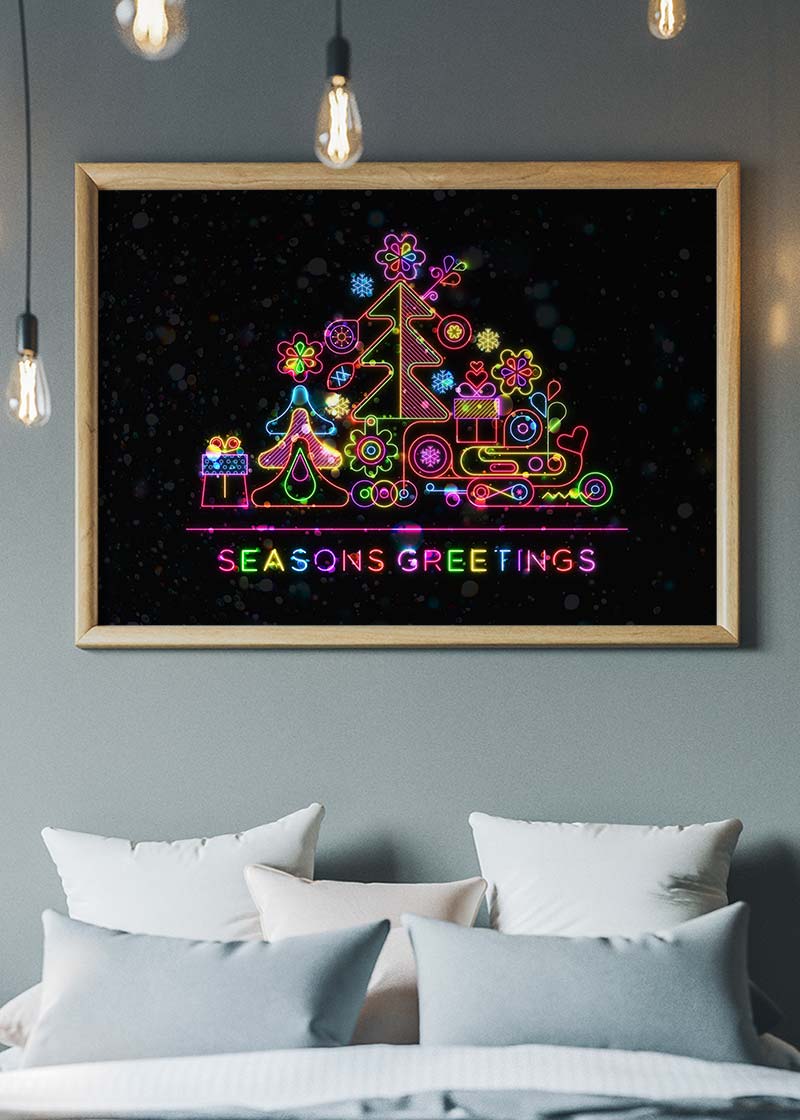 Seasons Greetings Neon Christmas Tree Print
